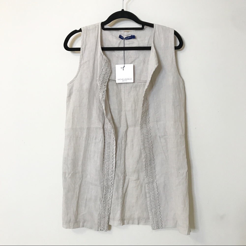 Michelangelo Sand L 100% Linen Long Ruffled Vest